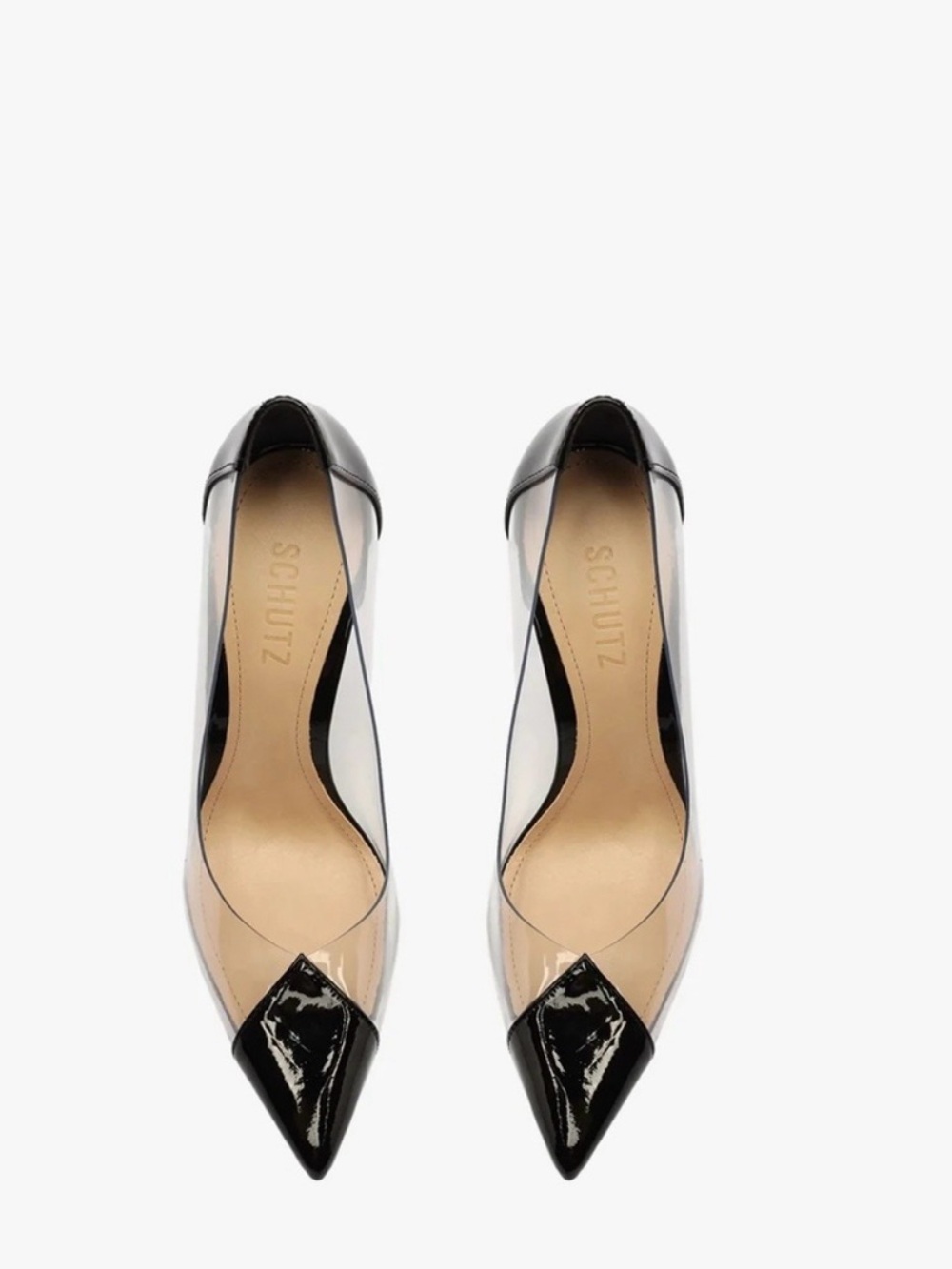 SCHUTZ CENDI PUMPS Black and Clear Heels
